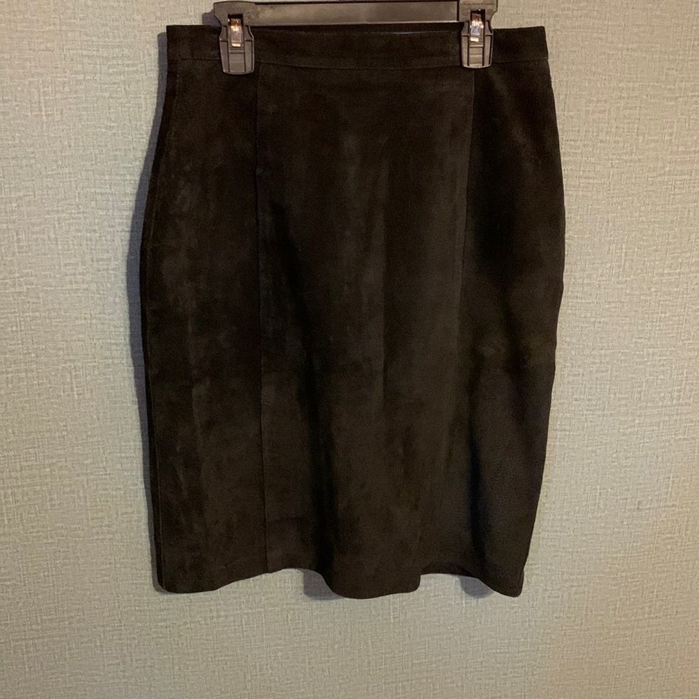 Authentic Suede Leather Vintage Black Leather Pencil Skirt Size 6/Small Classic - Picture 10 of 13
